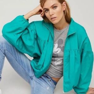 Free People Balloon Green Bomber Zip Up Jacket